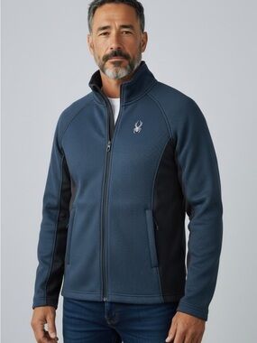 Spyder Men’s Steller Full-Zip Sherpa-Lined Fleece Jacket Blue Black Size Medium